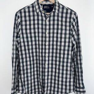 AE Men's M Vintage Fit Black White Plaid Shirt Button Up Long Sleeve Cotton